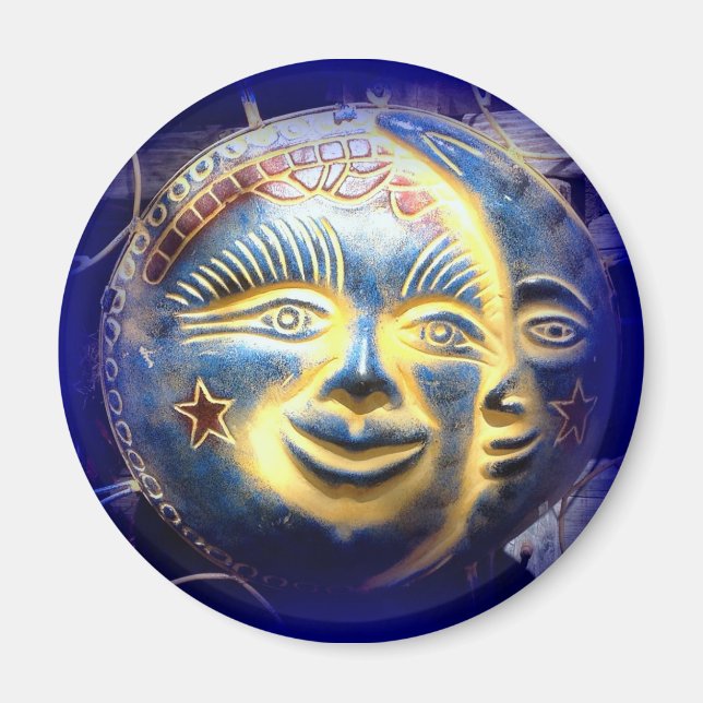 sun face/ moon face blue magnet (Front)