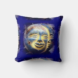 sun face/ moon face celestial blue pillow