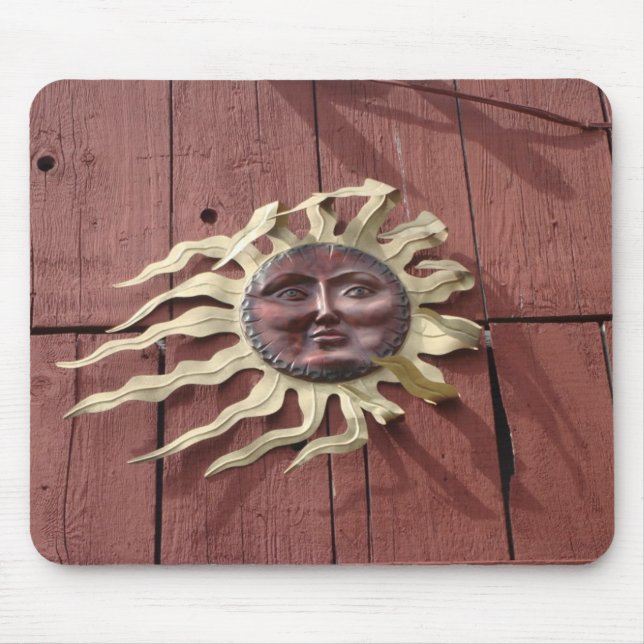 Sun Face on Red Barn Mouse Mat (Front)