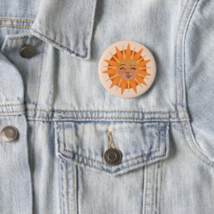 Sun Face Orange Watercolor Illustration 6 Cm Round Badge