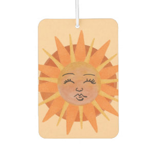 Sun Face Orange Watercolor Illustration Car Air Freshener