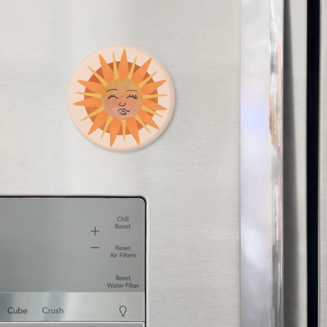 Sun Face Orange Watercolor Illustration Magnet (In Situ (Fridge))