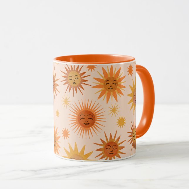 Sun Face Orange Watercolor Illustration Mug (Front Right)