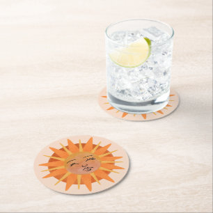 Sun Face Orange Watercolor Illustration Round Paper Coaster