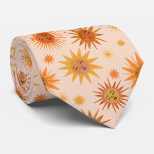 Sun Face Orange Watercolor Illustration Tie