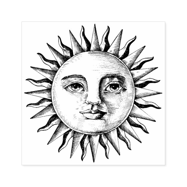 Sun Face vintage drawing Rubber Stamp (Imprint)