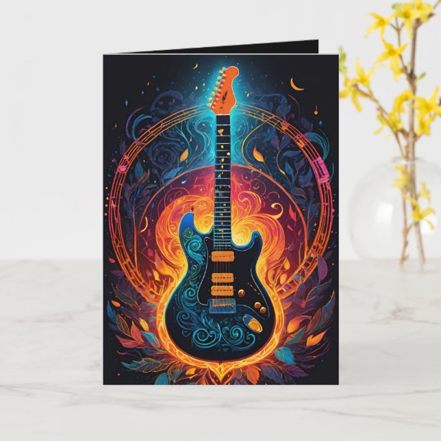 Sun Fire Electric Guitar Blank Card (Yellow Flower)