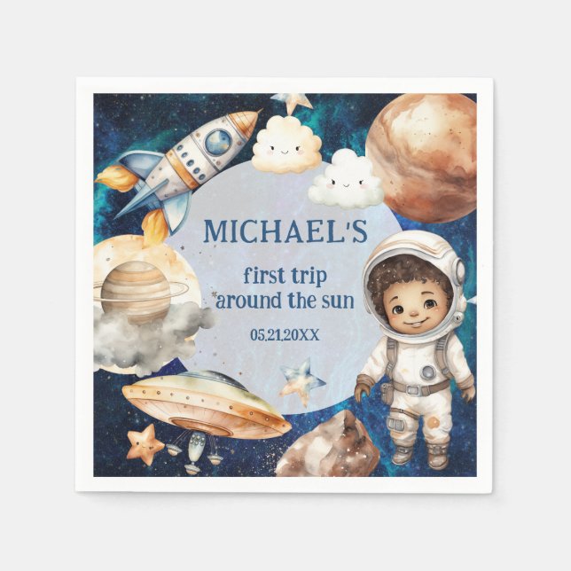 Sun First Trip Around the Sun Photo 1st Birthday  Napkin (Front)