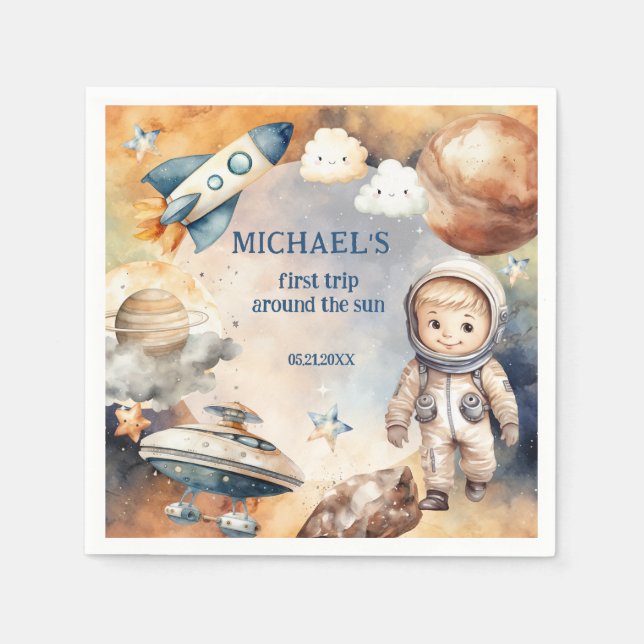 Sun First Trip Around the Sun Photo 1st Birthday  Napkin (Front)