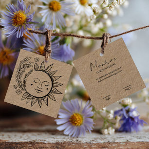 Sun Floral Boho Line Art Kraft CUSTOM HANG TAG