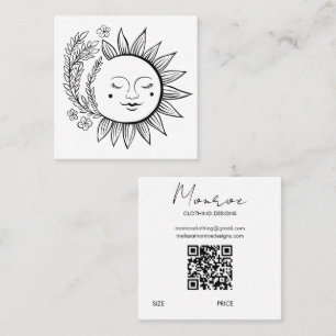 Sun Floral Boho Line Art QR Code CUSTOM HANG TAG