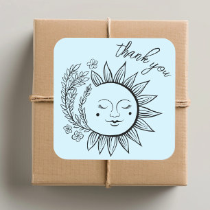 Sun Floral Boho THANK YOU Elegant Chic Pastel Square Sticker