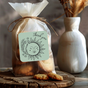 Sun Floral Boho THANK YOU Elegant Chic Sage Green Square Sticker