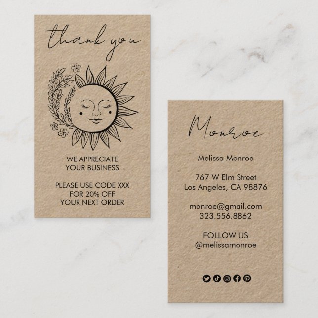 Sun Flower Boho Chic Elegant Social Icons Discount Business Card (Front/Back)