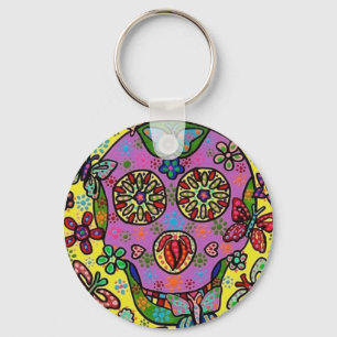 Sun Flower Butterfly Sugar Skull Key Ring