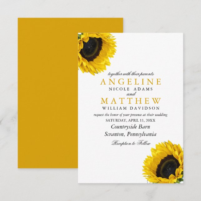 Sun Flower Floral Elegant Watercolor Wedding Invitation (Front/Back)