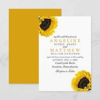 Sun Flower Floral Elegant Watercolor Wedding Invitation