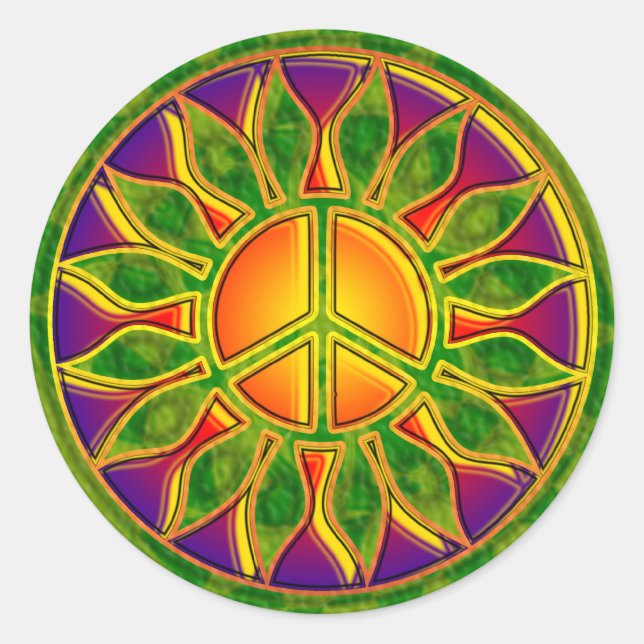 SUN FLOWER PEACE SIGN CLASSIC ROUND STICKER (Front)