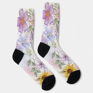 Sun Flower water colour Design Socks