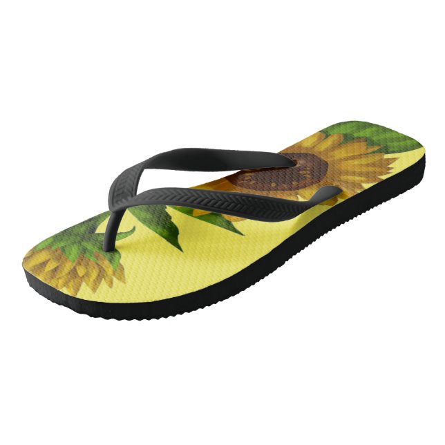 sun flower yellow floral nature  flip flops (Angled)
