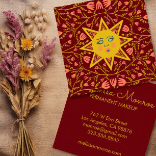 Sun & Flowering Vines Elegant Boho Burgundy Square Business Card
