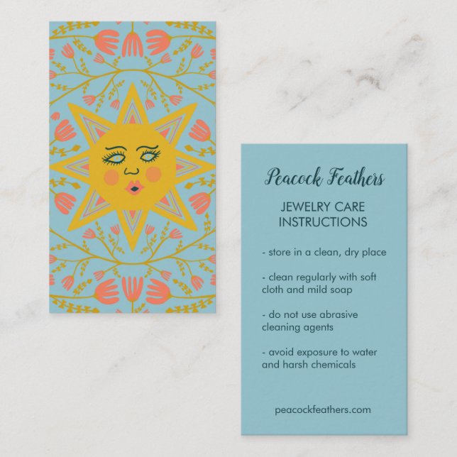 Sun & Flowering Vines Elegant Care Instructions Business Card (Front/Back)