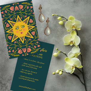 Sun & Flowering Vines Elegant Care Instructions Business Card