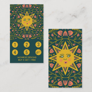 Sun & Flowering Vines Elegant Illustrated Boho 5 Loyalty Card