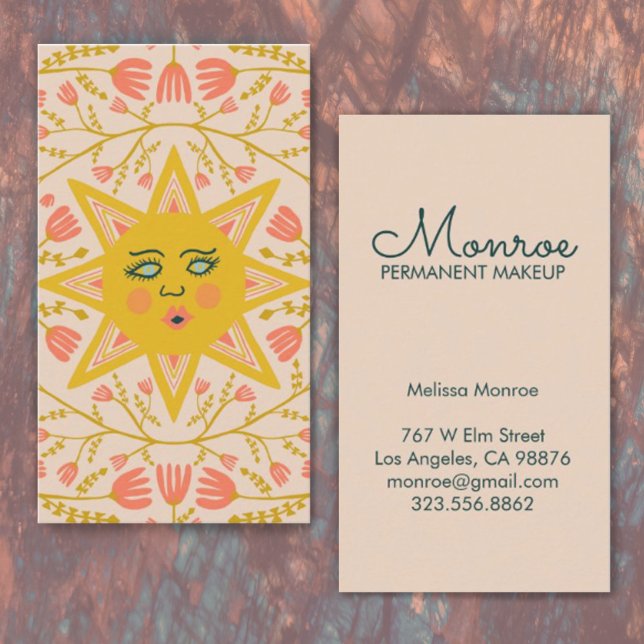Sun & Flowering Vines Elegant Illustrated Sandy Business Card (Creator Uploaded)