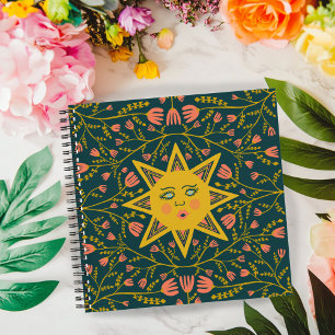 Sun & Flowering Vines Pattern Boho Cute Notebook