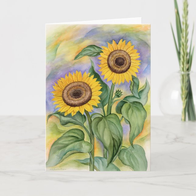 Sun Flowers At Dawn by Jude Maceren.com Card (Front)
