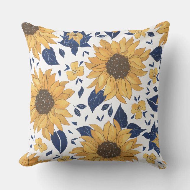 Sun flowers floral print cushion (Front)