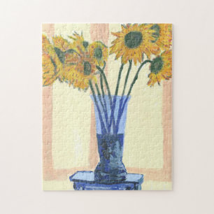 Sun Flowers in Blue Vase, Jigsaw Puzzle