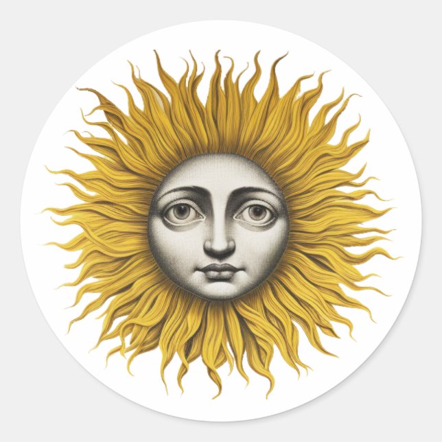 Sun Fornasetti Style Classic Round Sticker (Front)