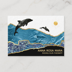*~* Sun Glam Beach Dolphins Gold Glitter Teal Business Card