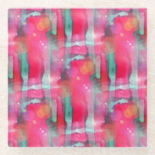 Sun glare abstract painted watercolor glass coaster