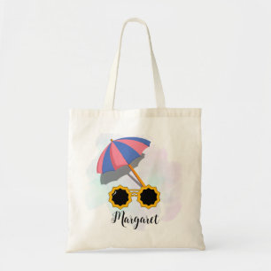Sun Glasses Beach Theme Umbrella Personalised Name Tote Bag