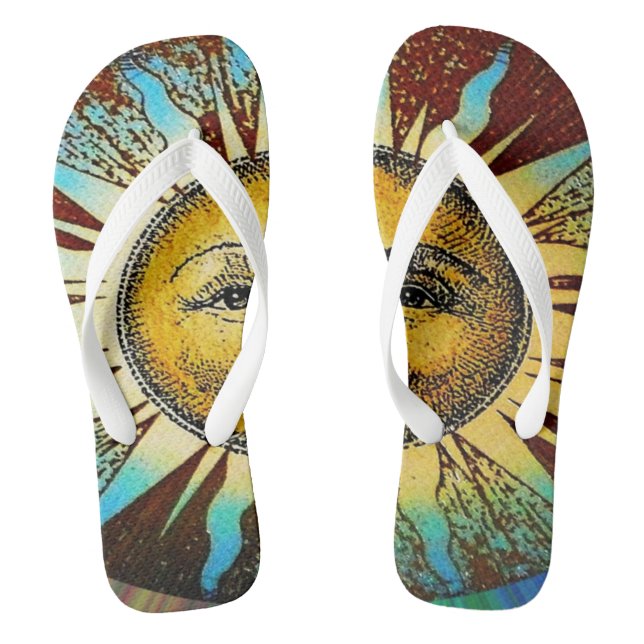Sun God Sun face summer slippers Flip Flops (Footbed)