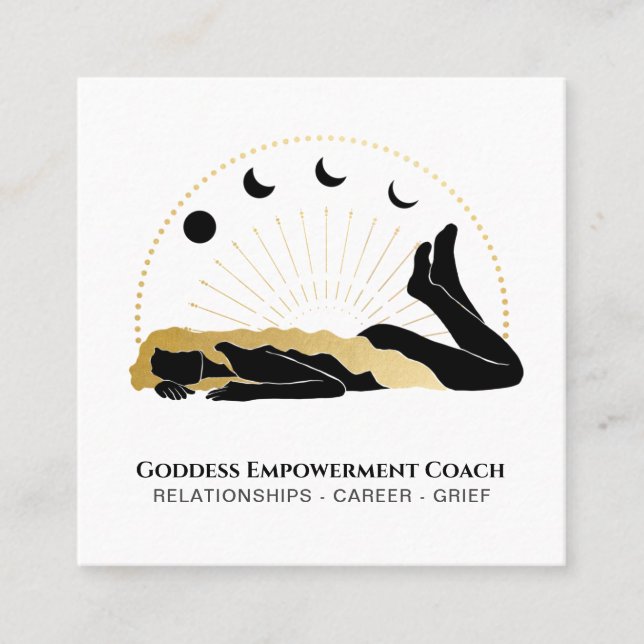 *~* Sun Goddess Black Gold Hair Moon Square Busine Square Business Card (Front)