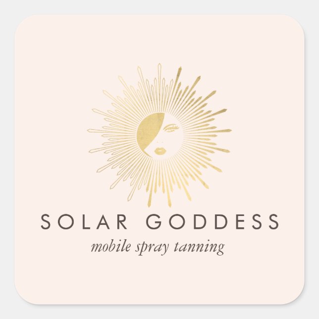 Sun Goddess Girl Logo Spray Tanning Salon Pink Square Sticker (Front)