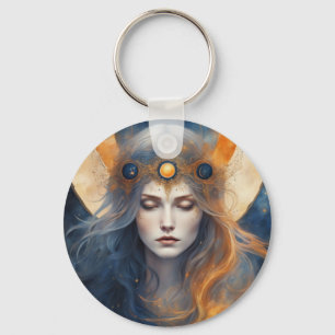 Sun Goddess Total Solar Eclipse Add Text Event Key Ring