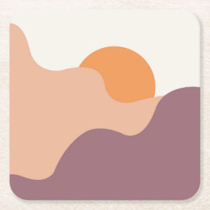 Sun goes down behind the purple hills square paper coaster