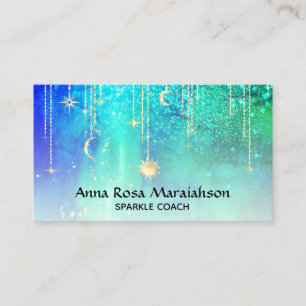 *~* Sun Gold Stars Sparkle Moon Celestial Blue Business Card