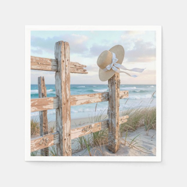 Sun Hat On a Beach Fence Napkin (Front)