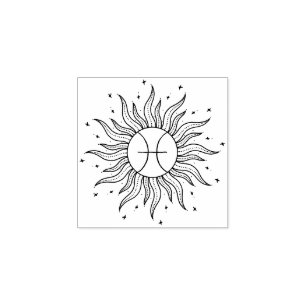 Sun Horoscope Pisces   Zodiac Rubber Stamp