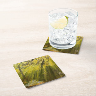 Sun in the Woods, by Gary Poling Square Paper Coaster