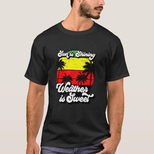 Sun Is Shining Weather Is Sweet Jamaica Retro Suns T-Shirt (Front)