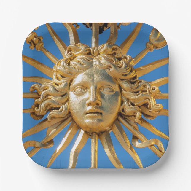 Sun King on Golden gate of Versailles castle Paper Plate (Front)