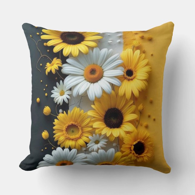 Sun-Kissed Daisy & Sunflower Collage Cushion (Front)