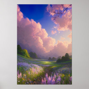 Sun-Kissed Field of Green Grass  Poster